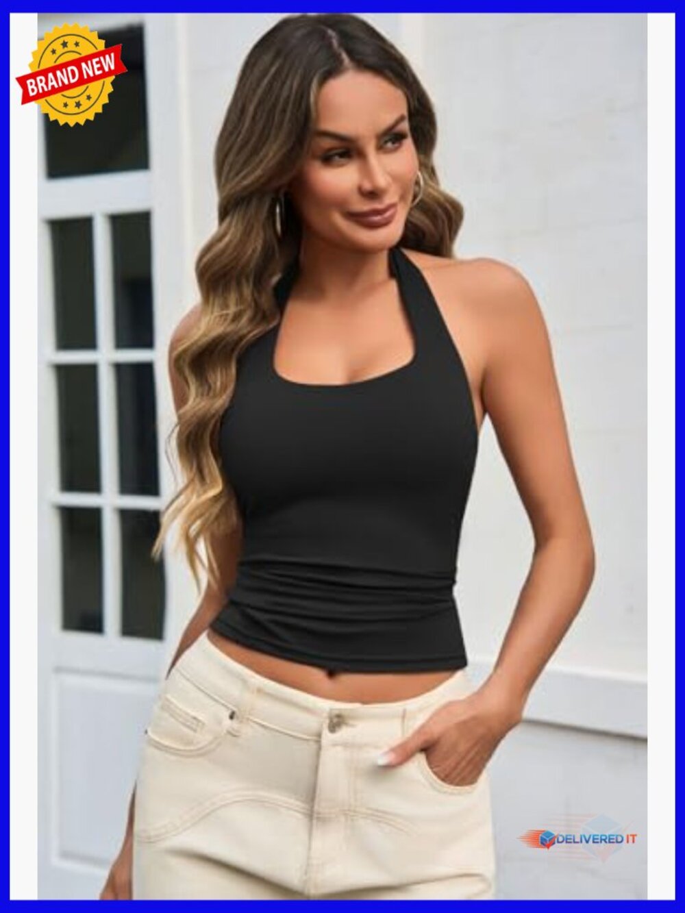 Sexy Halter Neck Backless Tank Top Stretch Fabric Workout Going Out - Picture 3 of 7